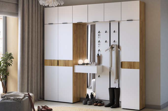 Прихожая "Мебельсон К33" дуб крафт золотой/белое дерево