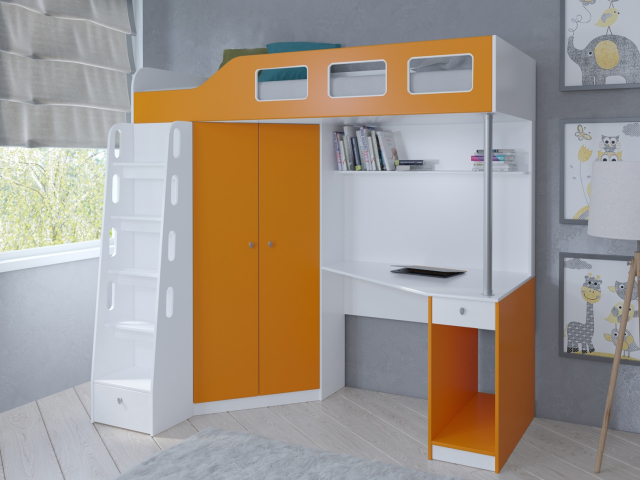Кровать двухъярусная "Астра 7" белый/оранжевый