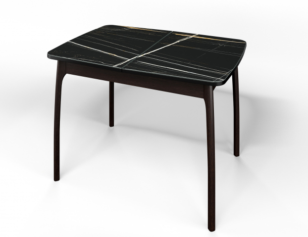 Стол обеденный раздвижной "Флорида" стекло с фотопечатью СМ-3, ЛДСП венге, опора массив изогнутая венге