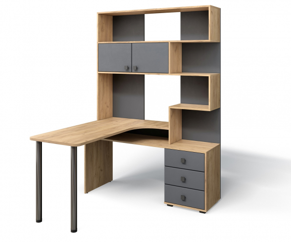 Стол компьютерный "СК-10" левый, дуб крафт/серый графит, хром