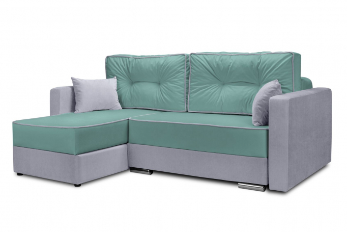 Угловой диван-кровать "Перс" велюр светло-серый/аквамариновый