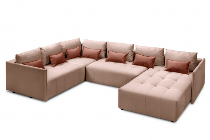 П-образный диван-кровать "Чилетти" еврокнижка, велюр пудровый