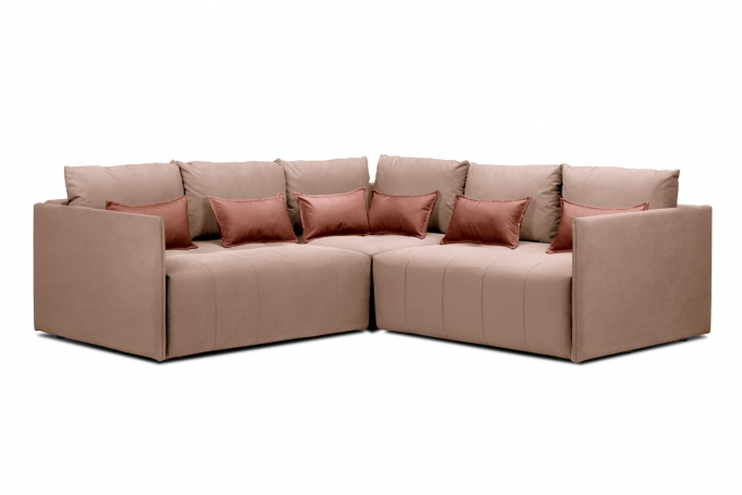 Угловой диван-кровать "Чилетти" Long (Лонг), велюр пудровый