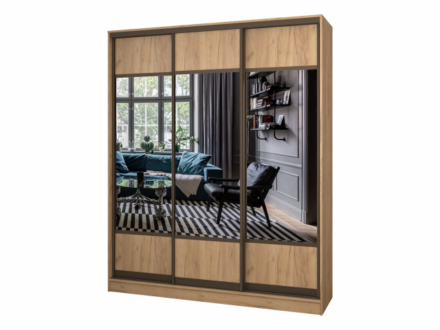 Шкаф-купе "Борнео-3-1" 3-х дверный, компоновка 2, дуб крафт золотой