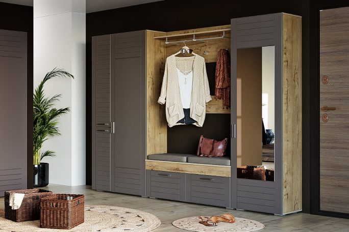 Прихожая "Livorno (Ливорно)" комплектация 1 софт графит, дуб бунратти