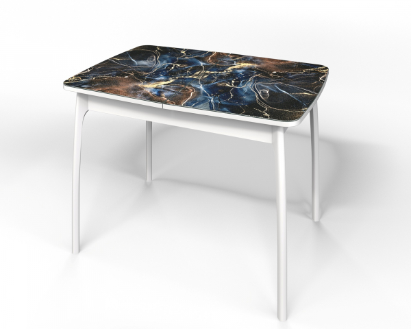 Стол обеденный раздвижной "Флорида" стекло с фотопечатью СМ-5, ЛДСП белый, опора массив изогнутая белая