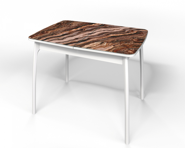 Стол обеденный раздвижной "Флорида" стекло с фотопечатью СМ-8, ЛДСП белый, опора массив изогнутая белая