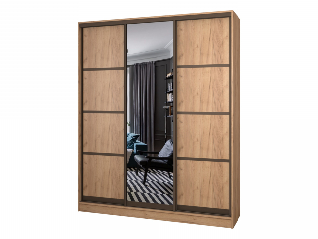 Шкаф-купе "Борнео-3-2" 3-х дверный, компоновка 2, дуб крафт золотой
