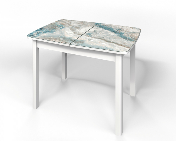 Стол обеденный раздвижной "Флорида" стекло с фотопечатью СМ-7, ЛДСП белый, опора массив прямая белая