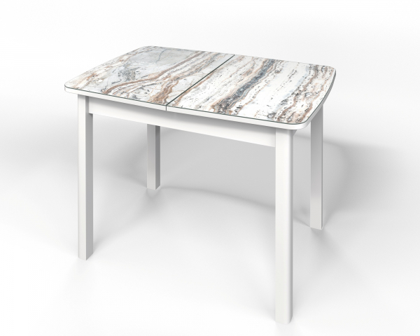 Стол обеденный раздвижной "Флорида" стекло с фотопечатью СМ-2, ЛДСП белый, опора массив прямая белая