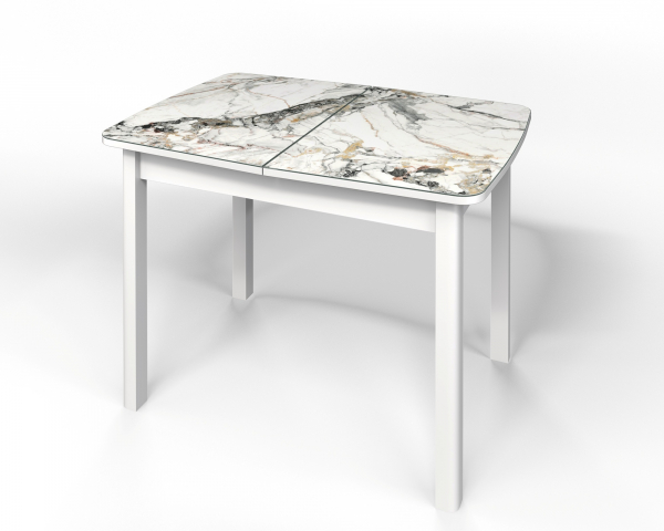 Стол обеденный раздвижной "Флорида" стекло с фотопечатью СМ-6, ЛДСП белый, опора массив прямая белая