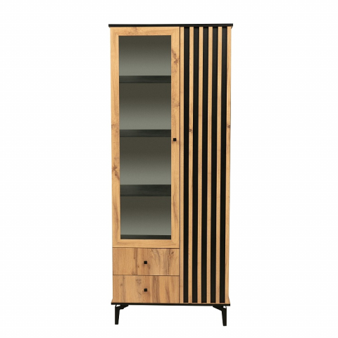 Шкаф комбинированный 51.02 "Либерти" опора металл h (х)=150мм, дуб вотан/черный/стекло