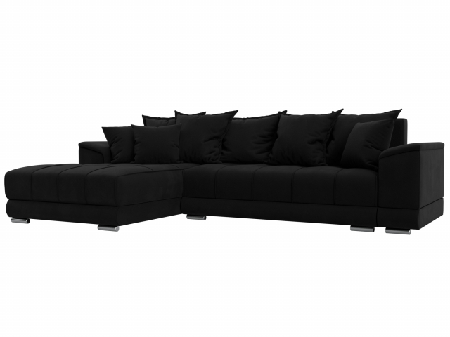 Угловой диван-кровать "НордСтар" левый угол, микровельвет черный, 121117L