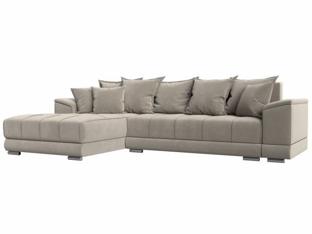 Угловой диван-кровать "НордСтар" левый угол, микровельвет бежевый, 121113L