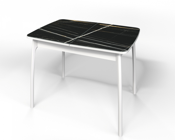 Стол обеденный раздвижной "Флорида" стекло с фотопечатью СМ-3, ЛДСП белый, опора массив изогнутая белая