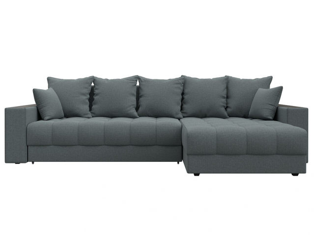 Угловой диван-кровать с декором и полкой "Лига-050" НПБ, Амур 07 серый, рогожка, 128588