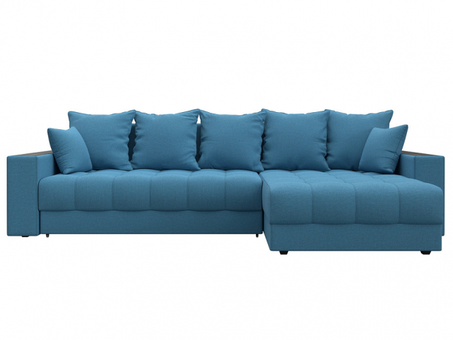 Угловой диван-кровать с декором и полкой "Лига-050" НПБ, Амур 10 голубой, рогожка, 128589