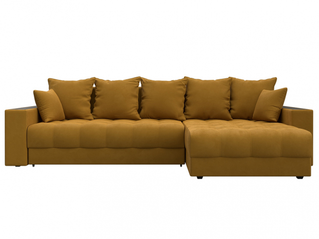 Угловой диван-кровать с декором и полкой "Лига-050" НПБ, BRUT (БРУТ) 10 желтый, велюр, 128597
