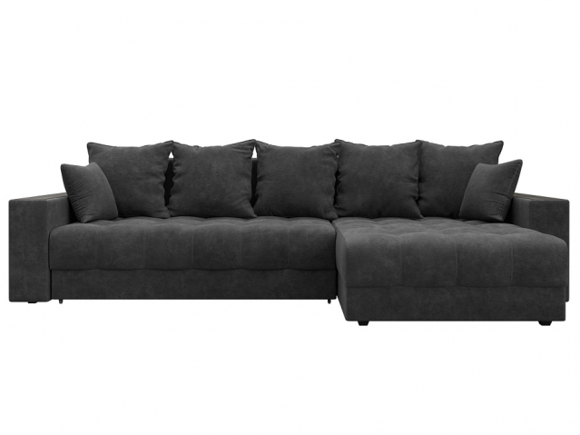 Угловой диван-кровать с декором и полкой "Лига-050" НПБ, BRUT (БРУТ) 16 темно-серый, велюр, 128598