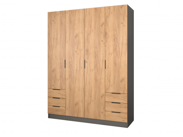 Шкаф распашной "Бруно-4.4" дуб крафт золотой/антрацит