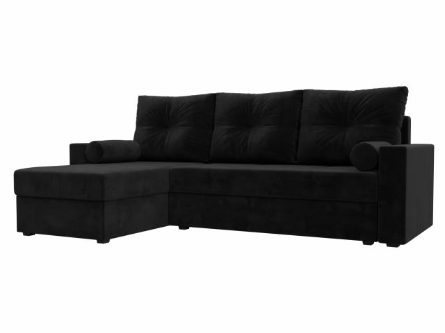 Диван-кровать угловой "Верона Лайт" левый угол, велюр черный, 114061L