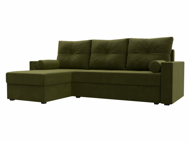 Угловой диван-кровать "Верона Лайт" левый угол, микровельвет зеленый, 114067L