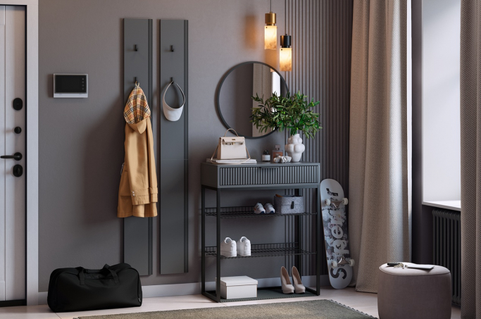 Прихожая "Мебельсон К19" графит/черный муар/черный