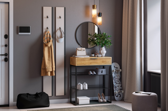 Прихожая "Мебельсон К19" кашемир/дуб крафт золотой/черный муар/черный