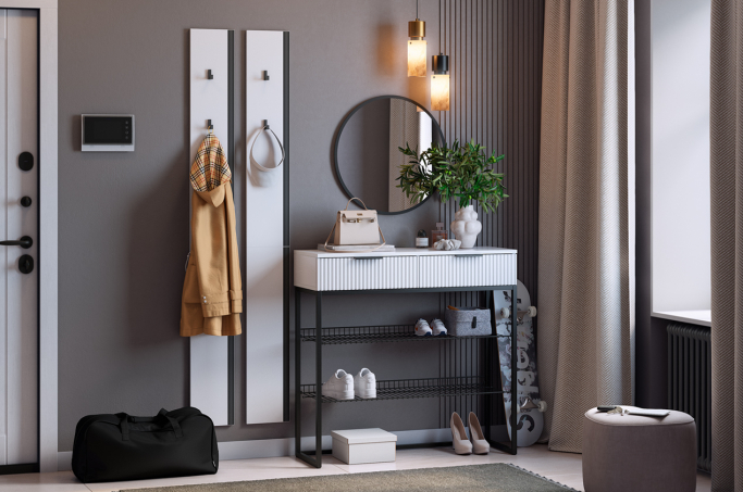 Прихожая "Мебельсон К20" белое дерево/черный муар/черный