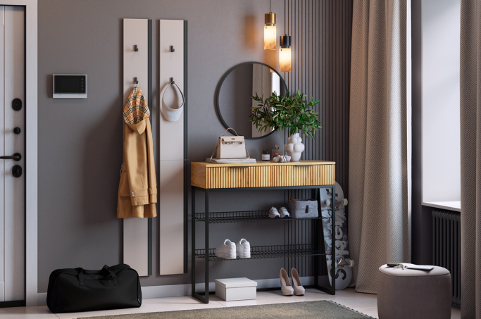 Прихожая "Мебельсон К20" кашемир/дуб крафт золотой/черный муар/черный