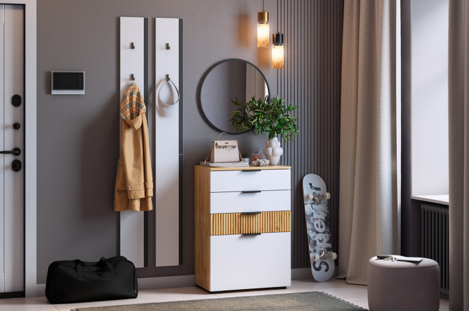 Прихожая "Мебельсон К21" дуб крафт золотой/белое дерево/черный