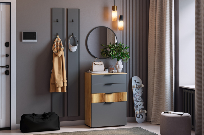 Прихожая "Мебельсон К21"  дуб крафт золотой/графит/черный