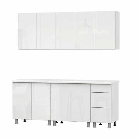 Кухня 2,0 м "Модерн New (Нью)" белый/белый глянец, без столешницы