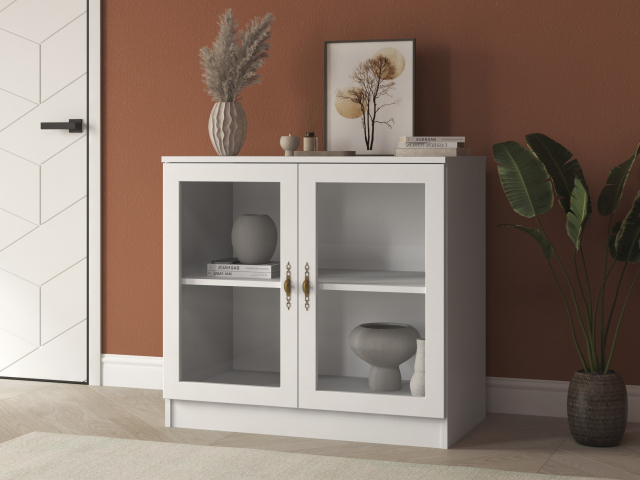 Комод "Квартет 1Ст", ЛДСП, рамка МДФ, стекло простое, белый