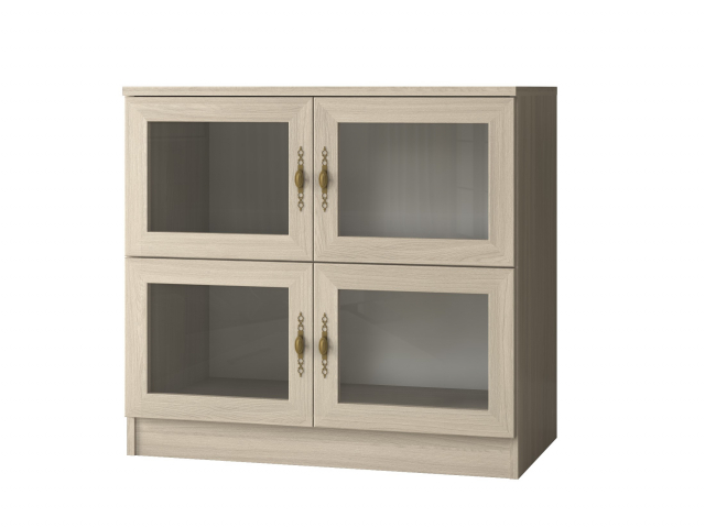 Комод "Квартет 2Ст", ЛДСП, рамка МДФ, вставка стекло простое, ясень шимо светлый