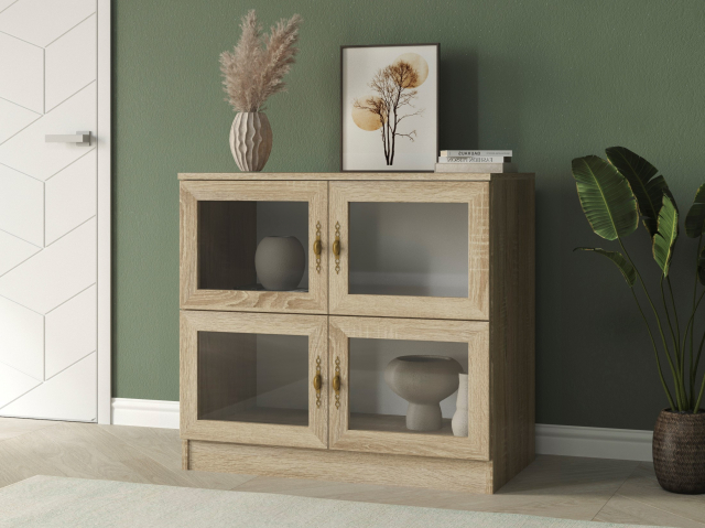 Комод "Квартет 2Ст", ЛДСП, рамка МДФ, вставка стекло простое