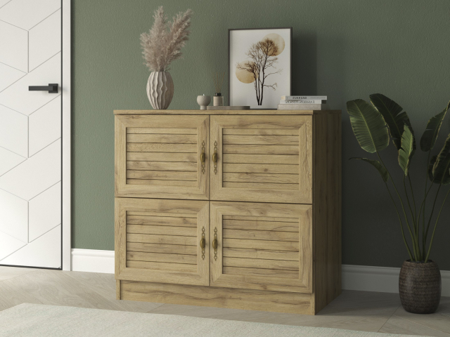 Комод "Квартет 2Р", ЛДСП, рамка МДФ, вставка рейка, дуб вотан