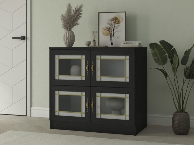 Комод "Квартет 2СтВ", ЛДСП, рамка МДФ, вставка стекло витраж, венге