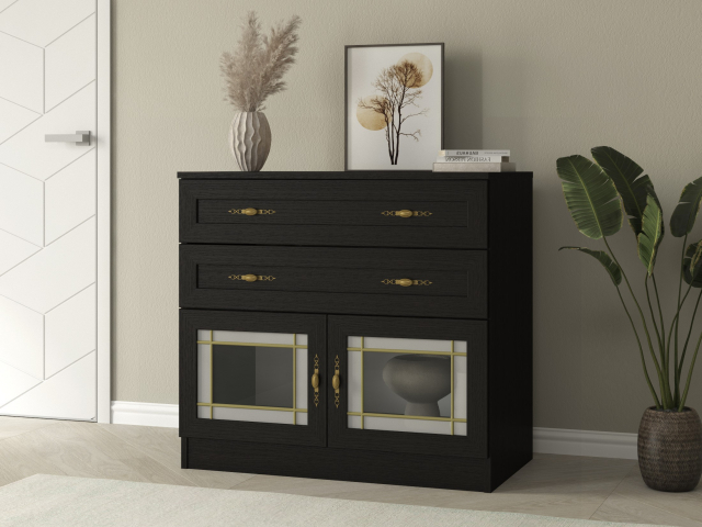 Комод "Квартет 5МСтВ", ЛДСП, рамка МДФ, вставка стекло витраж, венге