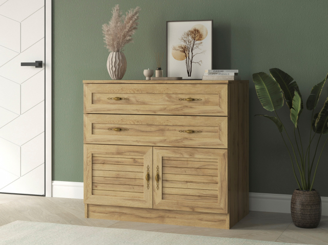 Комод "Квартет 5Р", ЛДСП, рамка МДФ, вставка рейка, дуб вотан