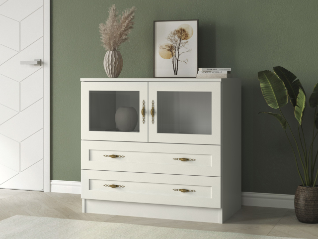 Комод "Квартет 9Ст", ЛДСП, рамка МДФ, вставка стекло простое