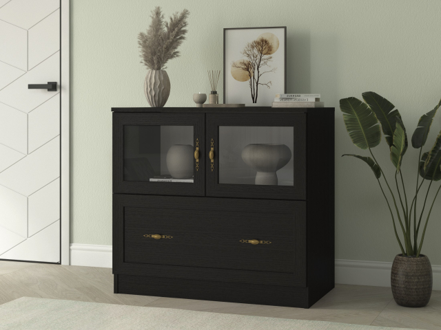 Комод "Квартет 7Ст", ЛДСП, рамка МДФ, стекло простое, венге