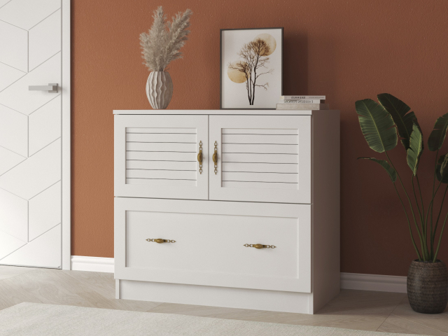Комод "Квартет 7Р", ЛДСП, рамка МДФ, вставка рейка, белый