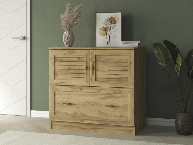 Комод "Квартет 7Р", ЛДСП, рамка МДФ, вставка рейка, дуб вотан