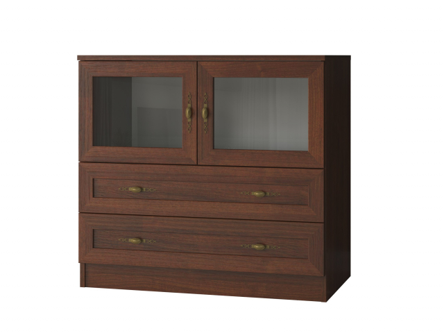 Комод "Квартет 9Ст", ЛДСП, рамка МДФ, стекло простое, итальянский орех