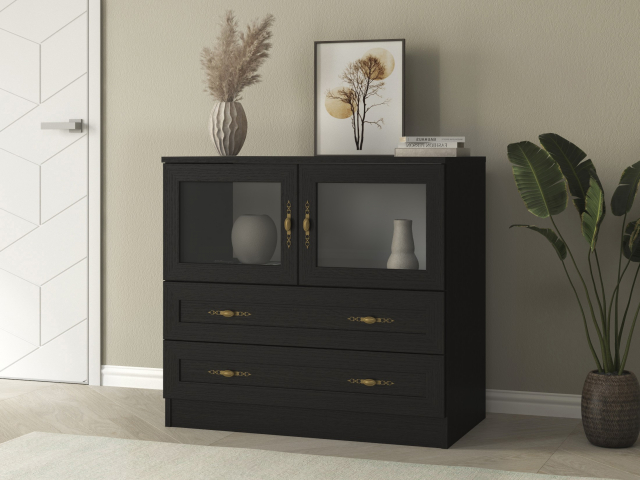 Комод "Квартет 9Ст", ЛДСП, рамка МДФ, стекло простое, венге