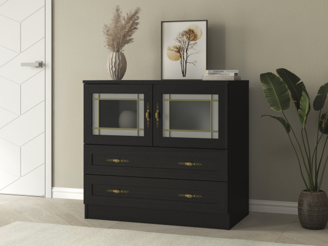 Комод "Квартет 9СтВ", ЛДСП, рамка МДФ, стекло витраж, венге