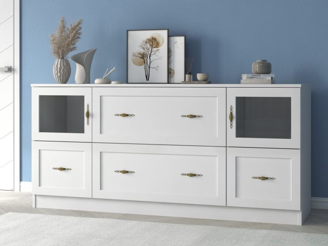 Комод "Квартет 12Ст", ЛДСП, рамка МДФ, вставка стекло простое