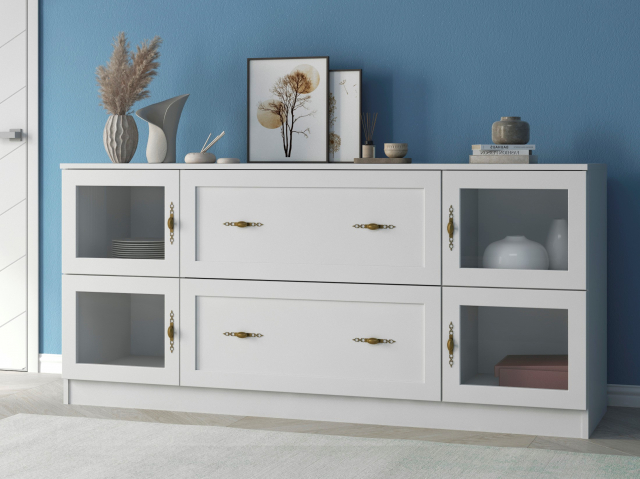 Комод "Квартет 14Ст", ЛДСП, рамка МДФ, вставка стекло простое