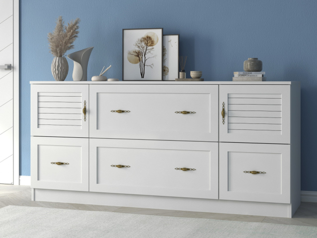 Комод "Квартет 12Р", ЛДСП, рамка МДФ, вставка рейка, белый